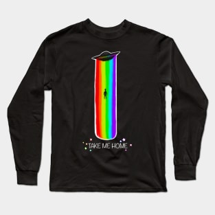 Rainbow UFO abducting a human Long Sleeve T-Shirt